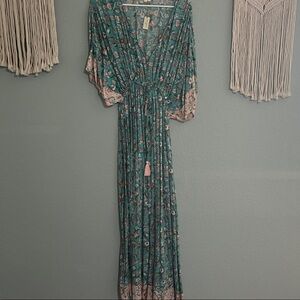 Cost Plus World Market Teal and Pink Floral Maxi Dress
